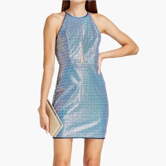 Aidan Mattox Dresses & Skirts - Aidan Mattox Formal Sequin Halter Mini Dress with Cutout Size 2 Marine Blue NWT